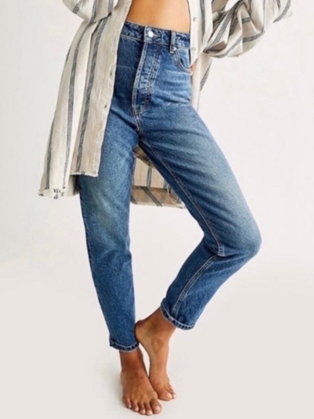 Free People Zuri Ultra High Rise Mom Jeans - Medium Blue